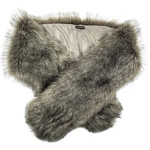 HALOGEN Nordstrom Faux Fur Stole Scarf Satin Lined Plush OS Wrap Brown 70x9